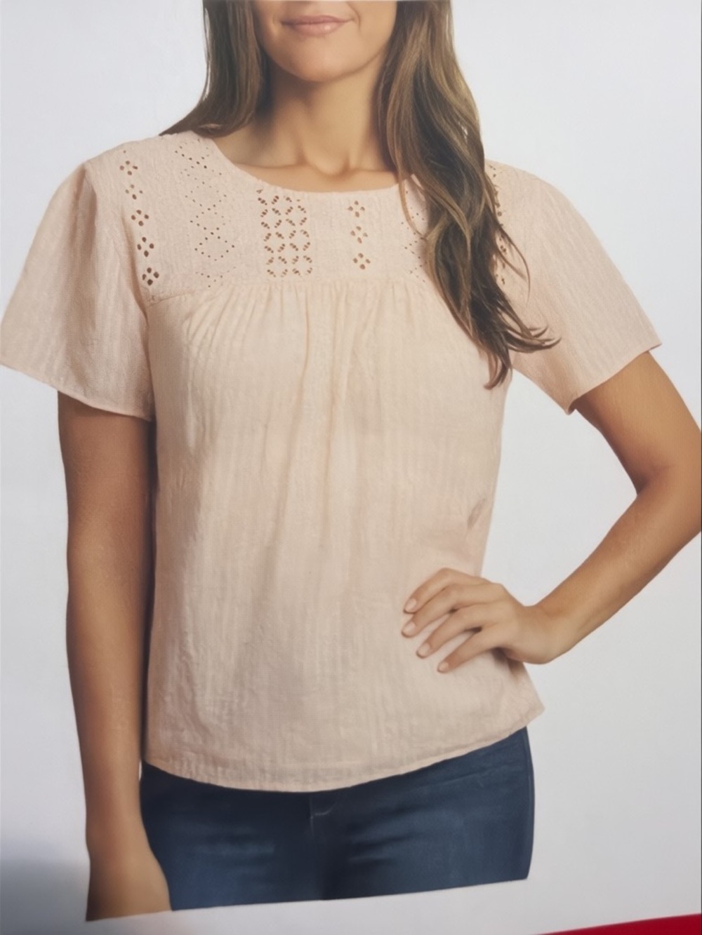 Ella Moss NWT Peach Eyelet Blouse Boho Cotton Top Short Sleeve Size Medium